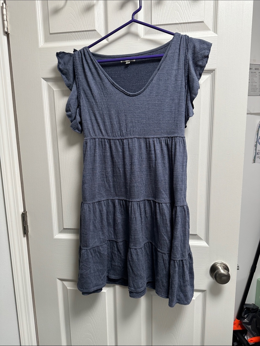 Max Studio Slate Blue Tiered Flutter Sleeve Dress